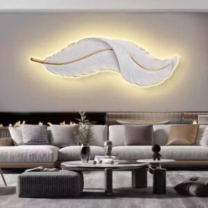 White Nordic Feather Wall Art with Backlights – Luxury 3D LED Wall Décor | Modern Home Interior Kenya