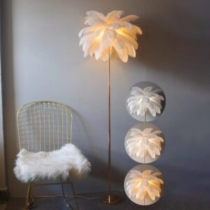 Modern Ostrich Feather Floor Lamp – Luxury Gold Brass Stand LED Ambient Light | Elegant Home Décor Kenya