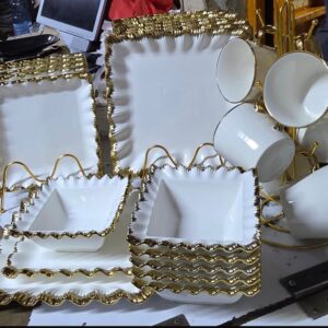 24-Piece Gold-Rimmed Ceramic Dinnerware Set for 6 – Luxury Square Plates, Bowls & Mugs | Elegant Dining Set Kenya
