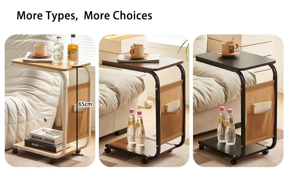 2-Layer Trolley Side Table with Insert Pocket – Modern Rolling Storage & Sofa Side Table | Compact Home Organizer Kenya