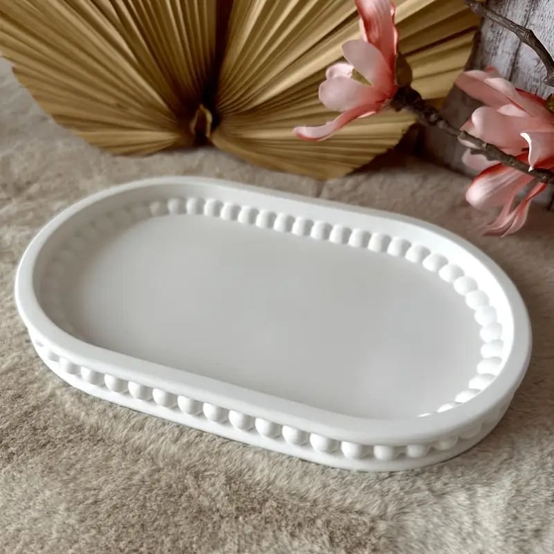 White Beaded Edge Oval Tray – Elegant Vanity & Organizer Tray | Luxury Home Décor Kenya - Image 3