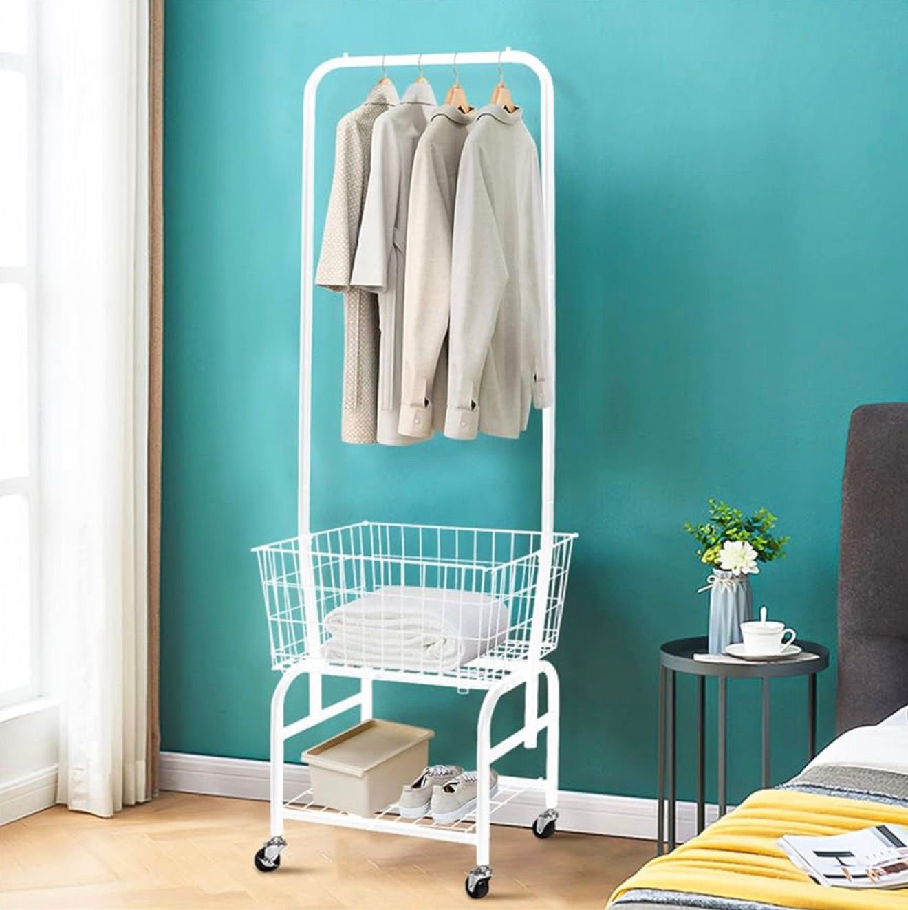 Laundry Basket with Wheels & Hanging Rack – Rolling Clothes Hamper & Garment Organizer | Home Storage Solution Kenya - Image 2
