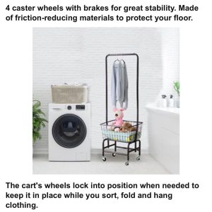 Black Laundry Basket with Wheels & Hanging Rack – Rolling Clothes Hamper & Garment Organizer | Modern Home Storage Kenya