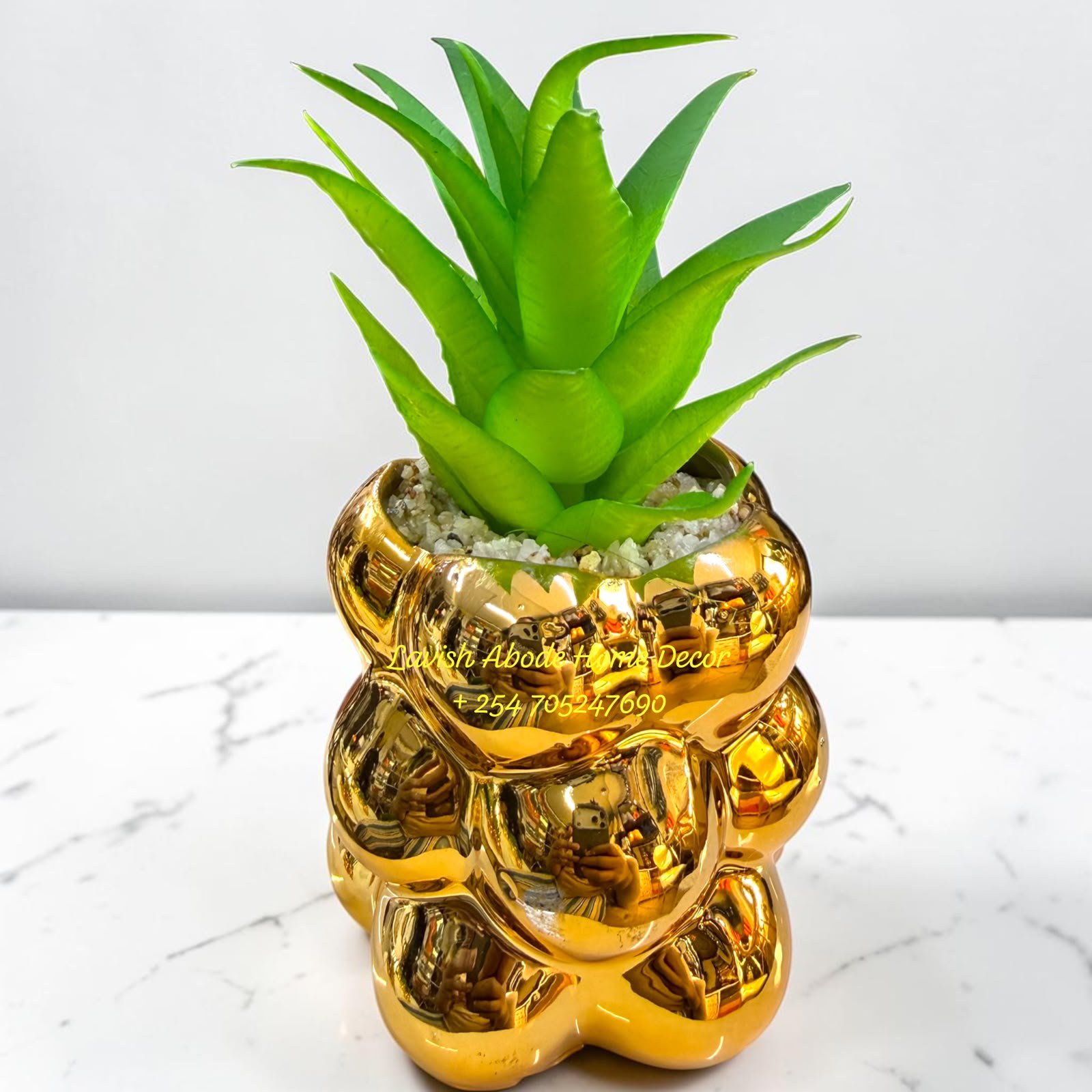 Artificial Succulent Flowers in Bubble Vase – Modern Tabletop Greenery Décor | Home & Office Styling Kenya - Image 4