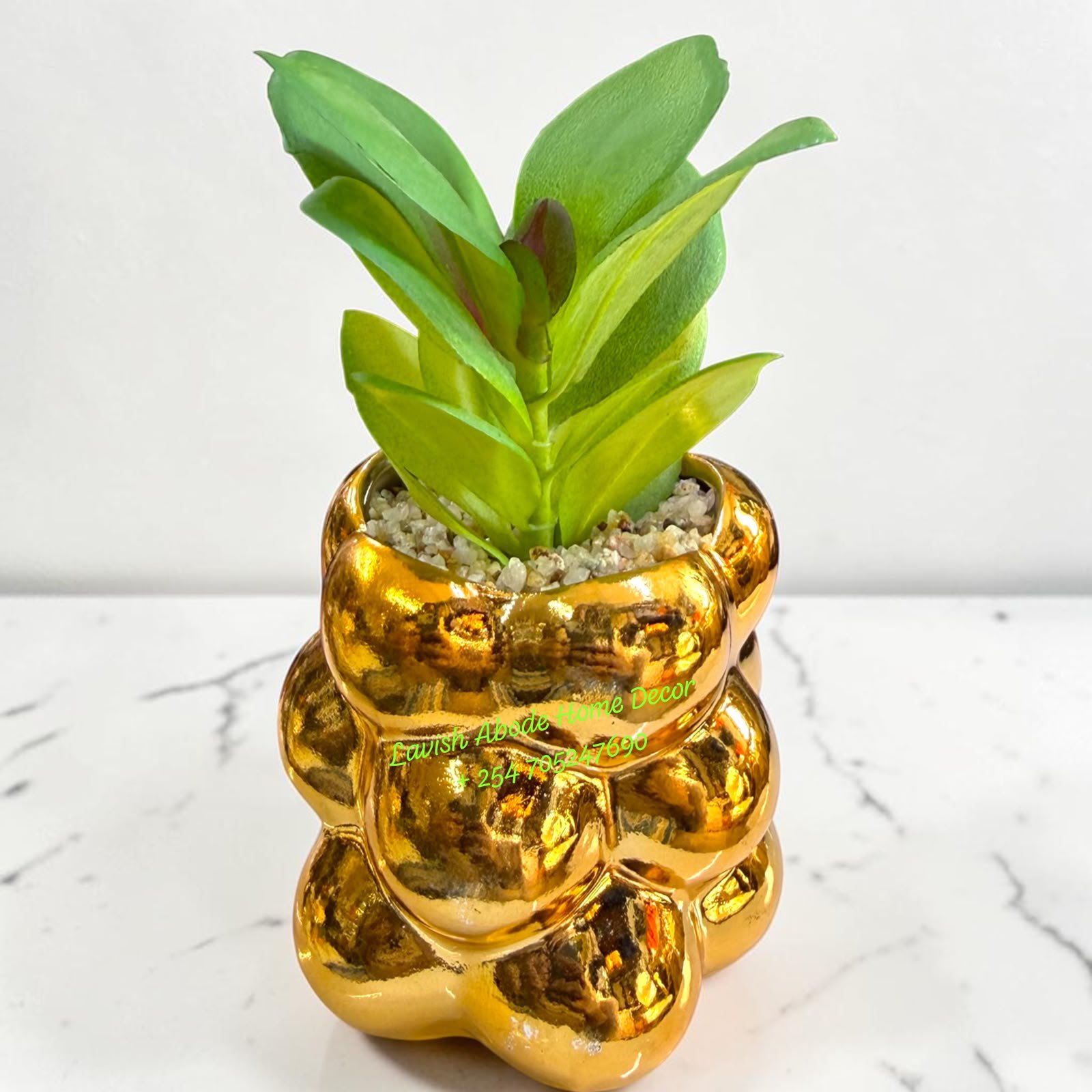 Artificial Succulent Flowers in Bubble Vase – Modern Tabletop Greenery Décor | Home & Office Styling Kenya - Image 5