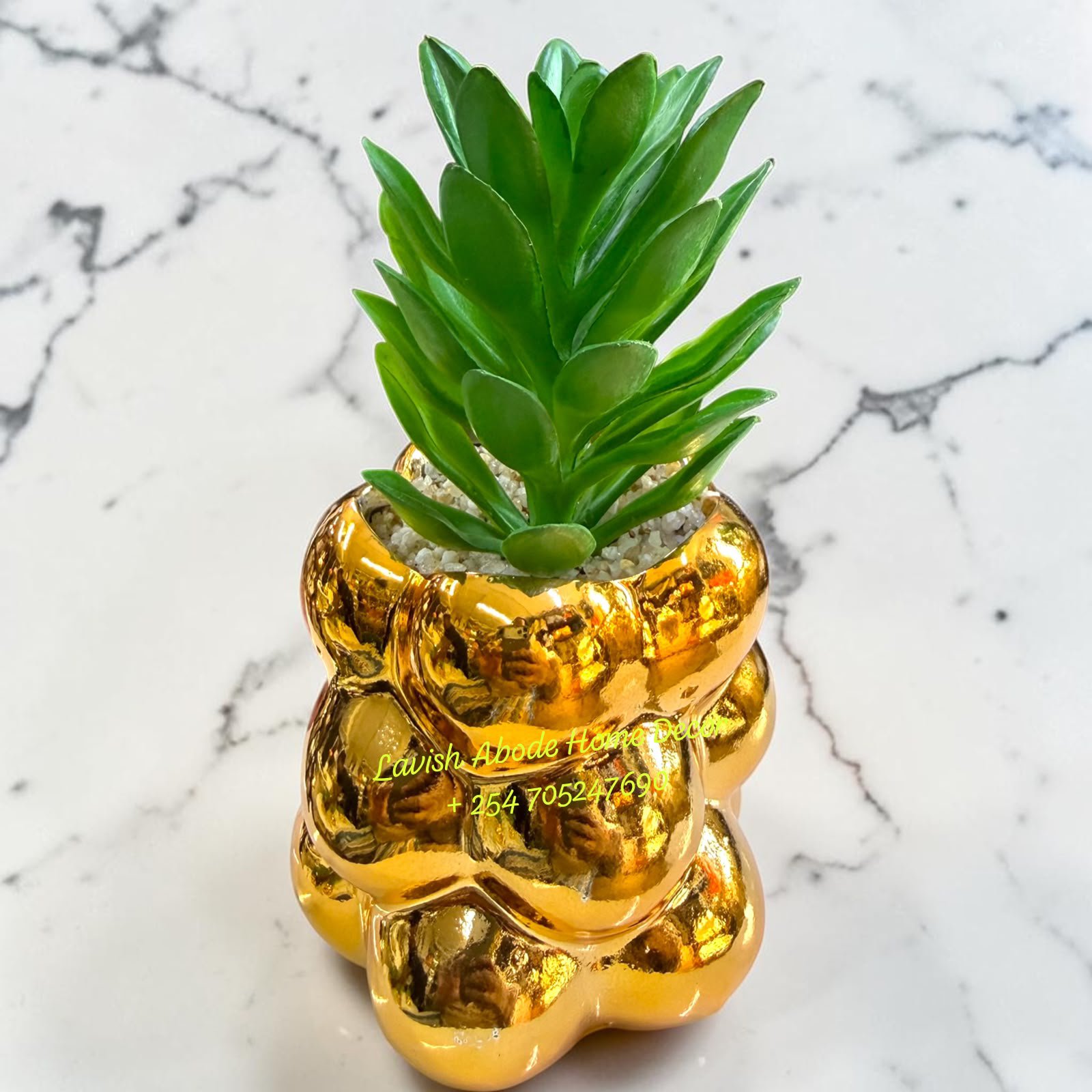 Artificial Succulent Flowers in Bubble Vase – Modern Tabletop Greenery Décor | Home & Office Styling Kenya - Image 3
