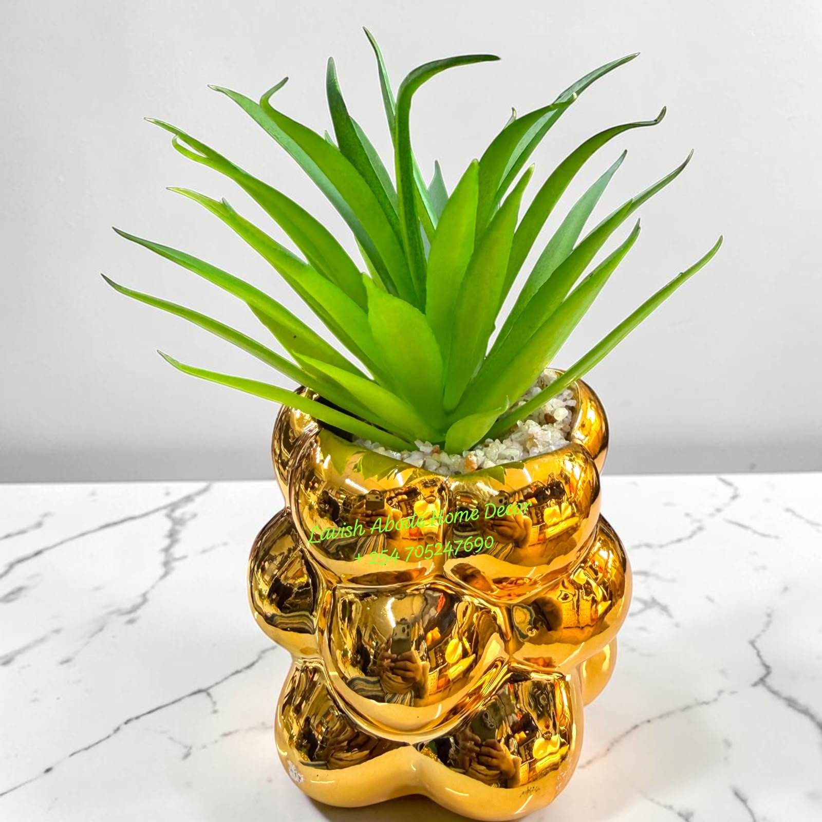 Artificial Succulent Flowers in Bubble Vase – Modern Tabletop Greenery Décor | Home & Office Styling Kenya - Image 2