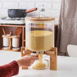 Premium Glass Cereal Dispenser with Bamboo Stand – Airtight Kitchen Storage Jar | Luxury Pantry Organizer Kenya