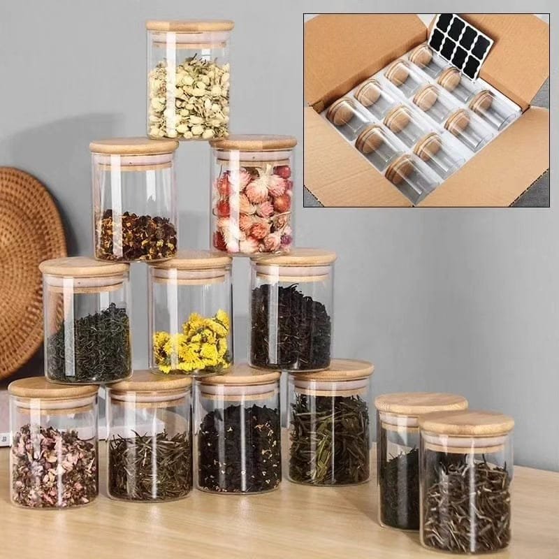 12pc 200ml Glass Storage Container Set – Airtight Bamboo Lids & Sticker Labels | Premium Kitchen Organization Kenya - Image 3