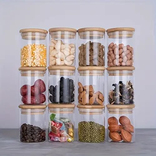 12pc 200ml Glass Storage Container Set – Airtight Bamboo Lids & Sticker Labels | Premium Kitchen Organization Kenya