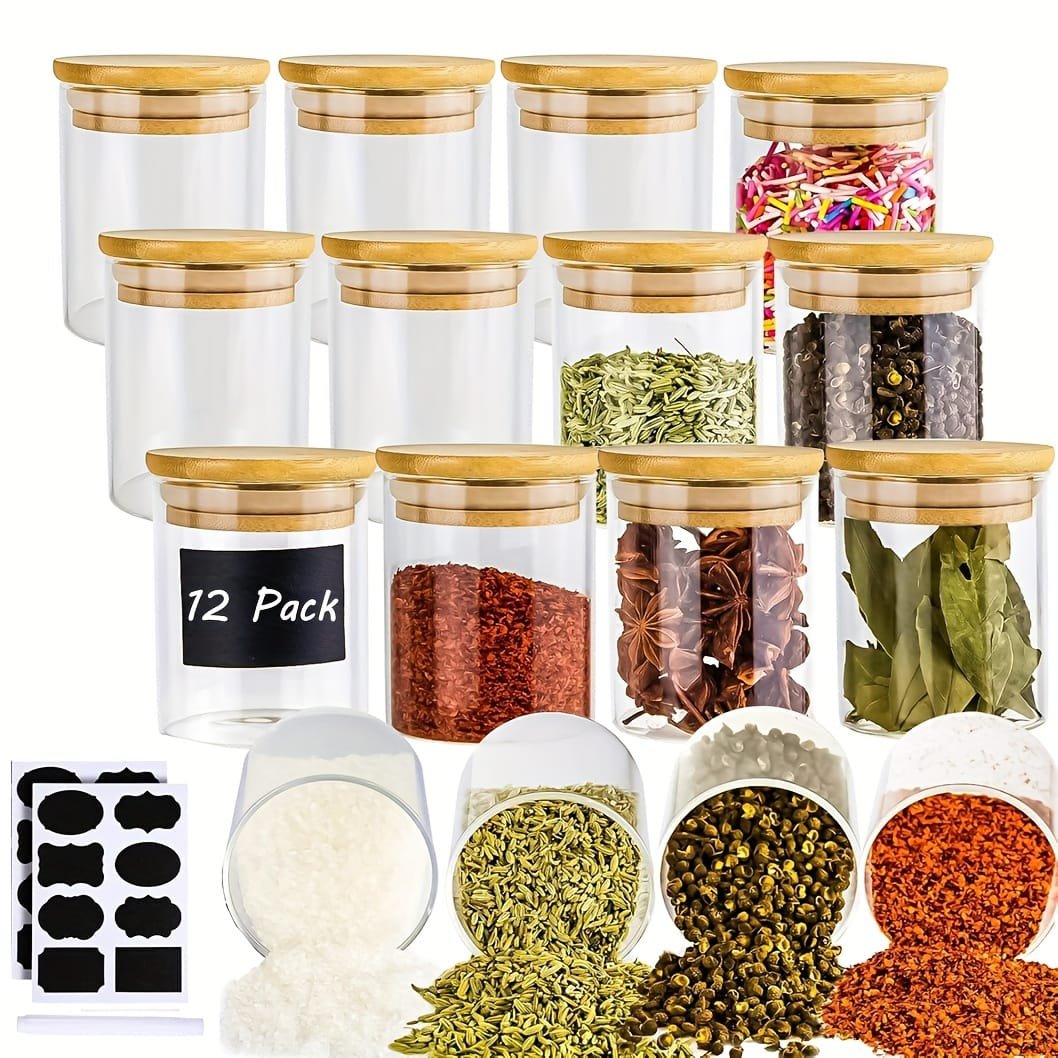 12pc 200ml Glass Storage Container Set – Airtight Bamboo Lids & Sticker Labels | Premium Kitchen Organization Kenya - Image 4