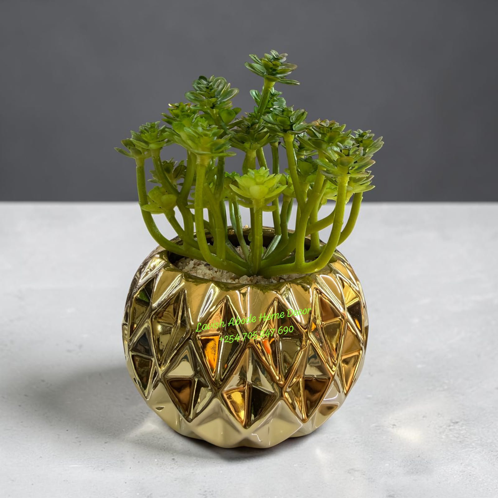Nordic Artificial Succulents in Gold Ceramic Pots – Modern Tabletop Greenery Décor | Home & Office Styling Kenya - Image 3