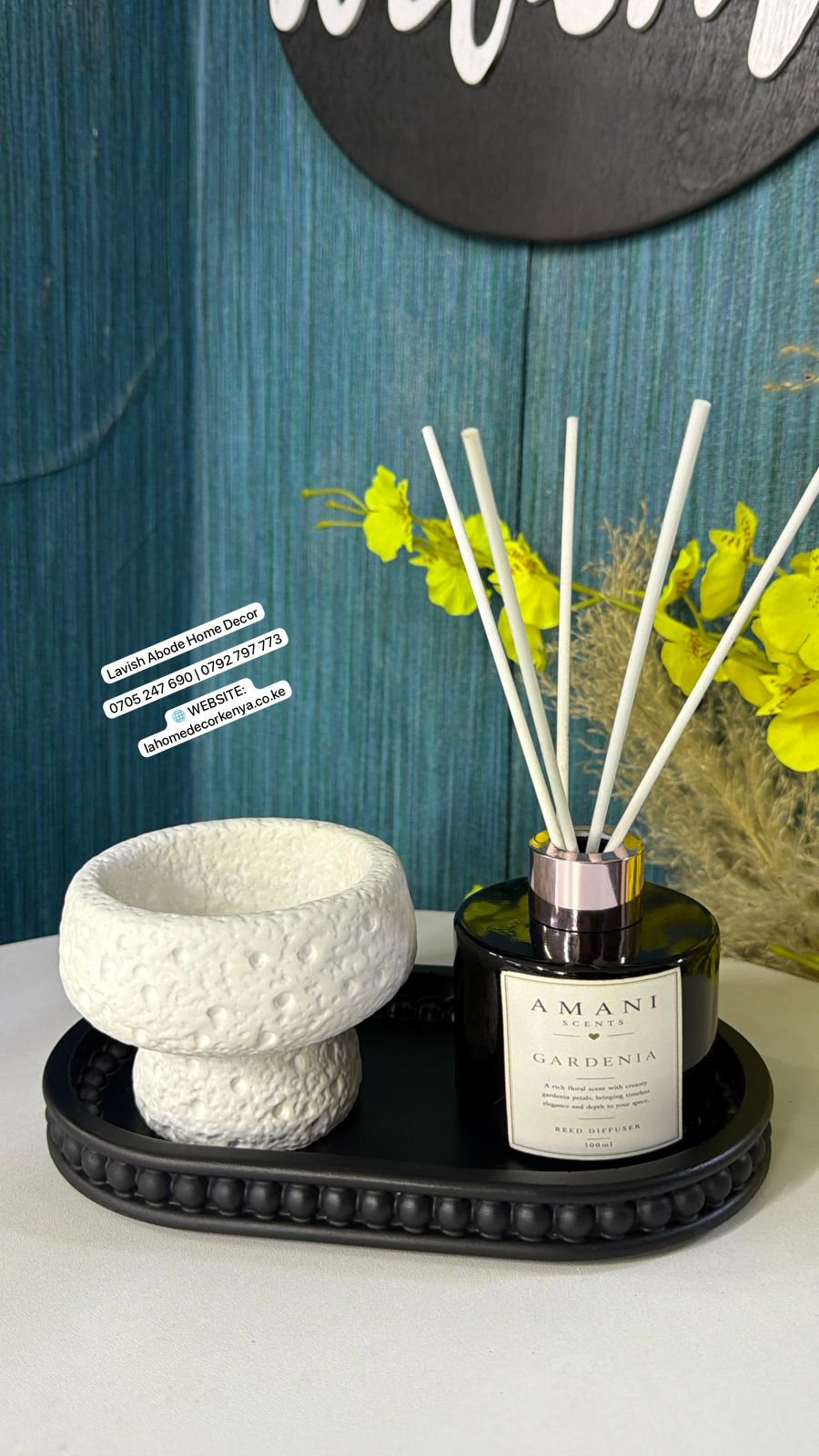 Premium Small Decor Set Up Combo – Beaded Tray, Mushroom Bowl & Amani Reed Diffuser | Luxury Home Décor Kenya - Image 2