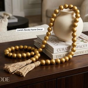 Gold Wooden Bead Garland with Tassels – 60cm Decorative Beaded Accent | Luxury Home Décor Kenya