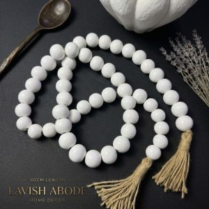 White Wooden Bead Garland with Tassels – 60cm Decorative Beaded Accent | Elegant Home Décor Kenya