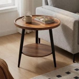 High-Quality 2-Tier Round Side Table – Coffee Brown Tabletop with Black Legs | Modern Side Table Kenya