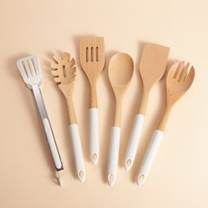 6-Piece Premium Bamboo Kitchen Utensil Set with Stand – Wooden Cooking Spoon Set | Kitchen Utensils Kenya