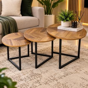 Modern 3-in-1 Executive Round Coffee Table Set – Pure Marble Tops & Black Metal Frames | Luxury Coffee Tables Kenya