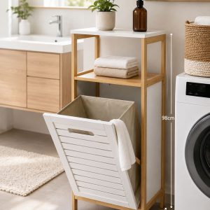 Multifunctional Bamboo Laundry & Storage Cabinet – Removable Laundry Basket | Space-Saving Home Organizer Kenya