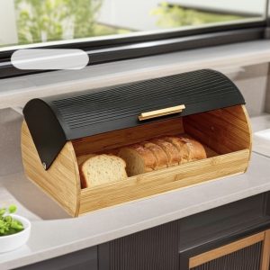 Bamboo Bread Box with Roll-Top Black Lid – Stylish Bread Storage Container | Kitchen Storage Kenya